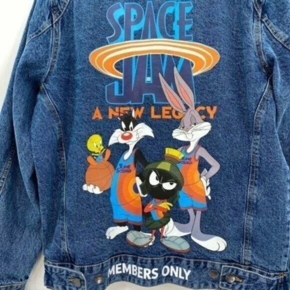 Members Only Looney Tunes Space Jam Denim Jean Bugs Bunny Medium Jacket NWT - Picture 7 of 12